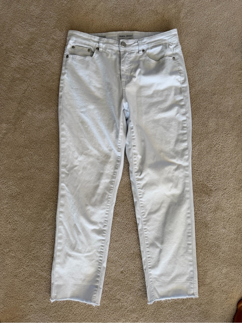 Tribal White Straight Leg Jeans with Frayed Hem